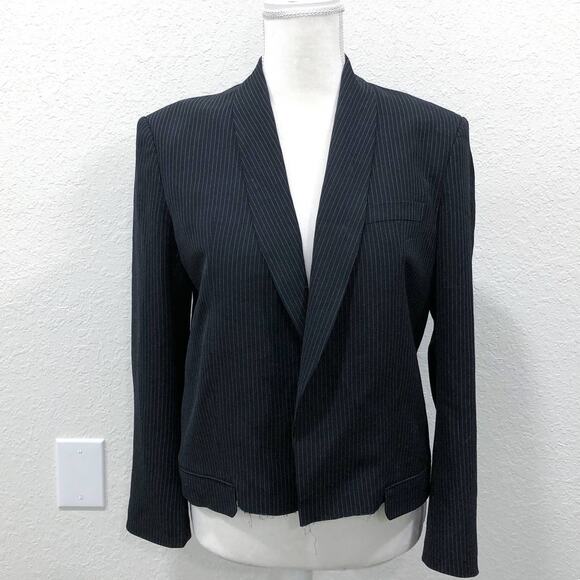 Helmut Lang Shawl Collar Crop Pinstripe Blazer - Picture 2 of 11